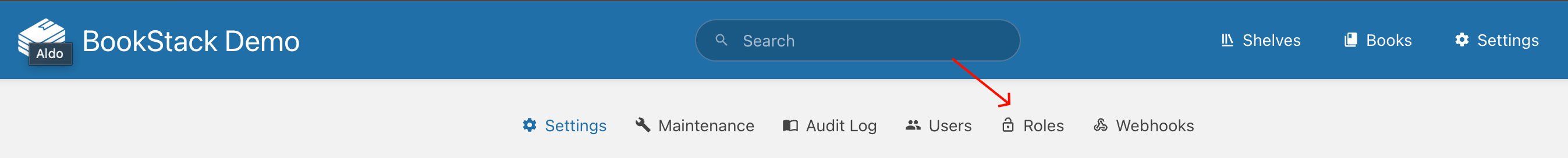 Settings submenu — click Roles