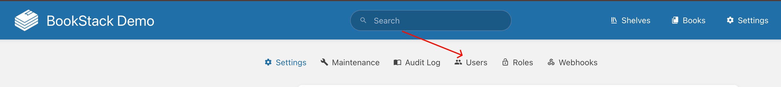 Settings submenu — click Users