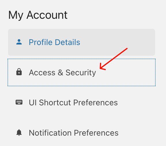 My Account sidebar — click Access & Security