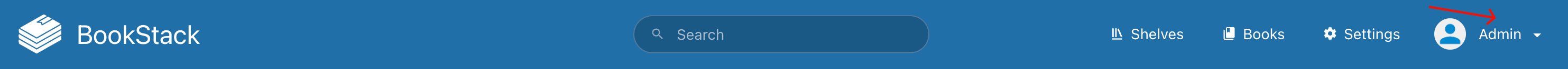 BookStack navigation — click the Admin avatar in top right