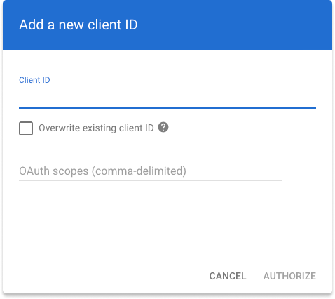 Add a new client ID dialog in the Google Admin Console