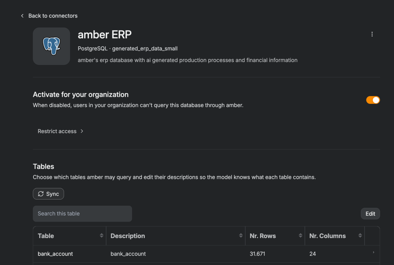 Sync button above the table overview