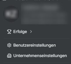 Profilmenü mit dem Eintrag Unternehmenseinstellungen