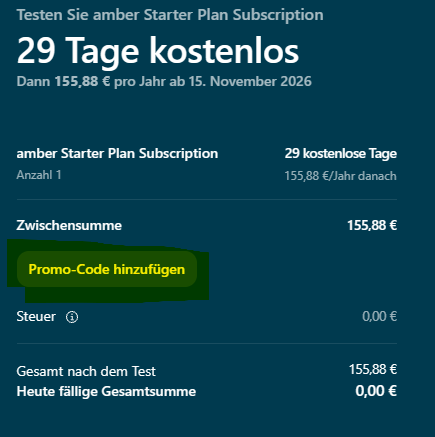 Stripe-Bezahlfenster mit dem Link Promo-Code hinzufügen